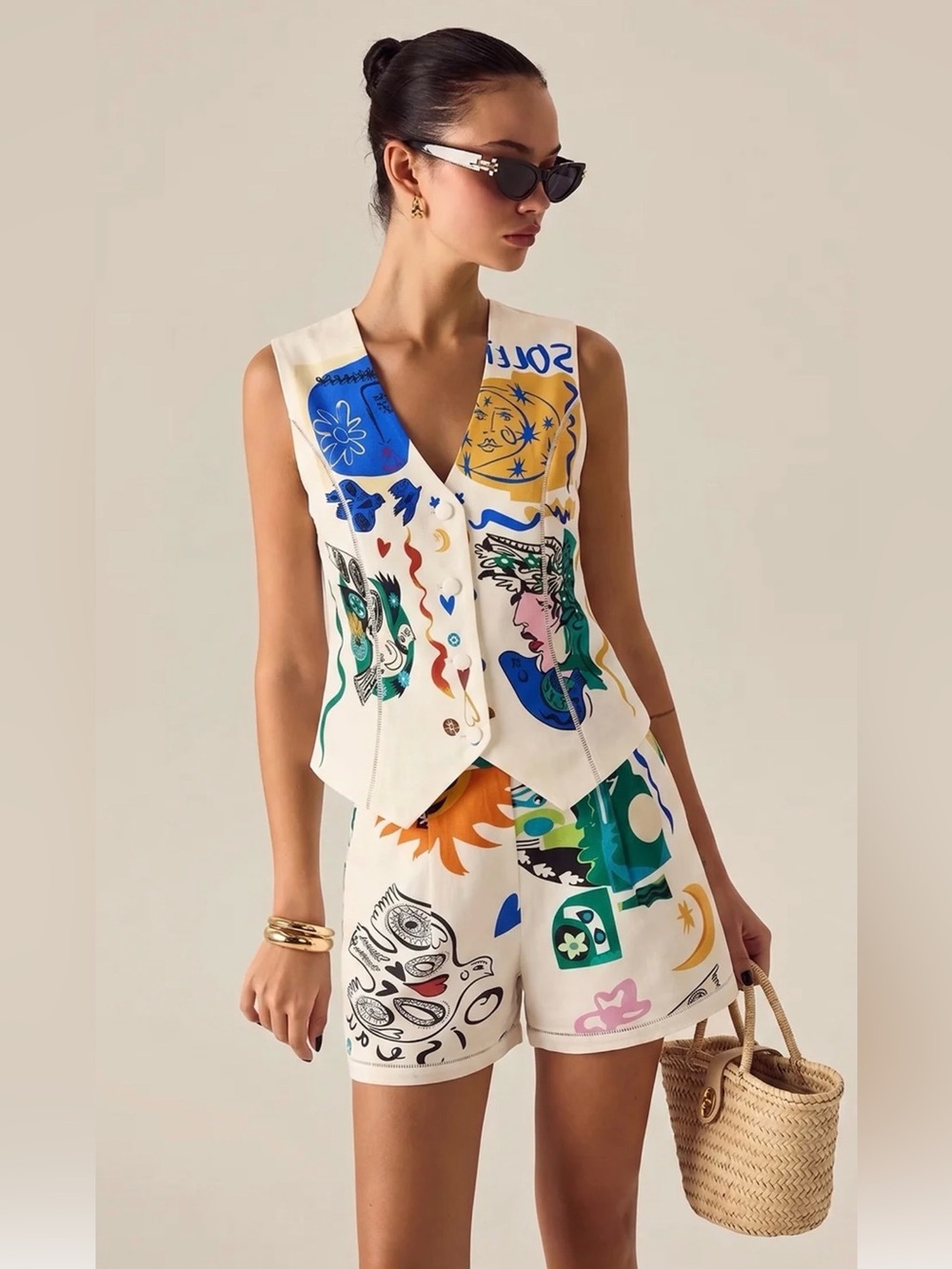 #308 Abstract Art Print Vest & Shorts Set